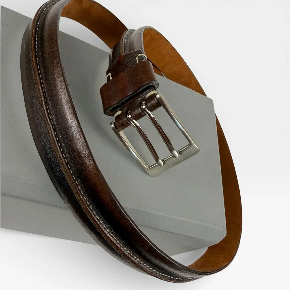 COLE HAAN Mens Leather Belt‎ Silver Buckle Dark Brown Dress Casual Size 105/42